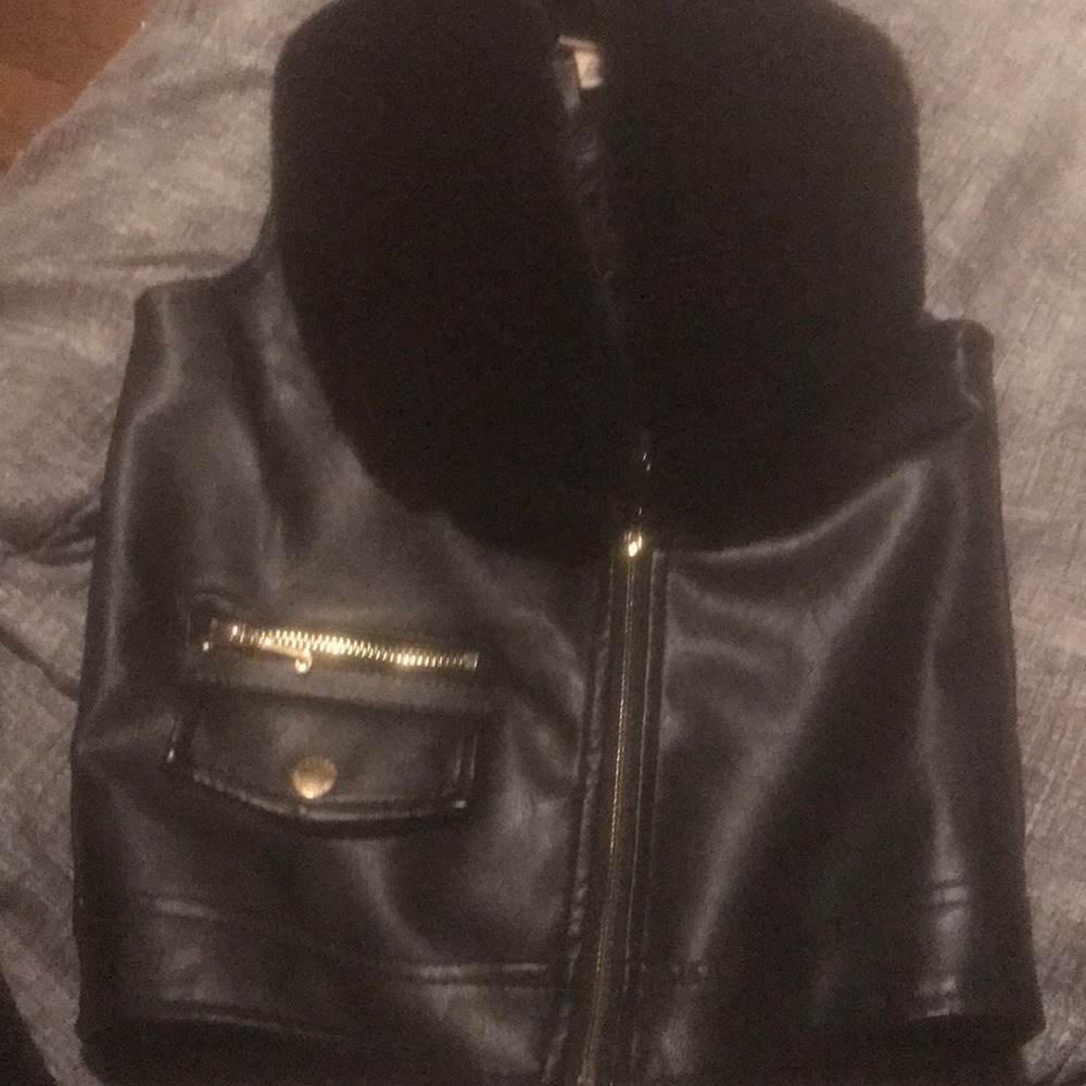 All black fur neck vest